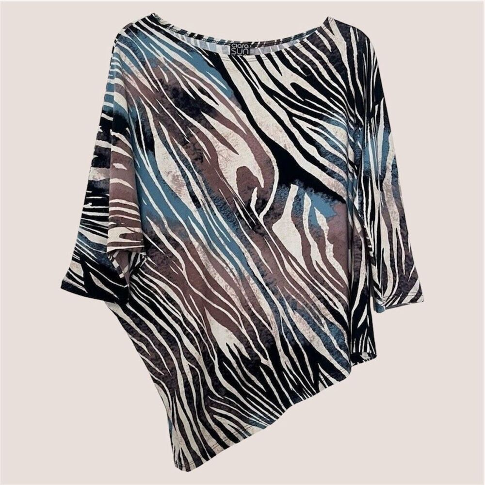 Clara Sun Woo Asymmetrical Top Size S Lagenlook Animal Print Zebra Stripe Artsy